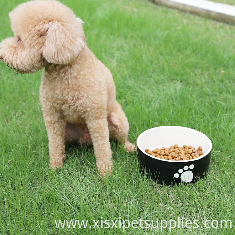 Luxury Cute Pet Feeding Bowl Black Rounded Ceramic Dog Bowl